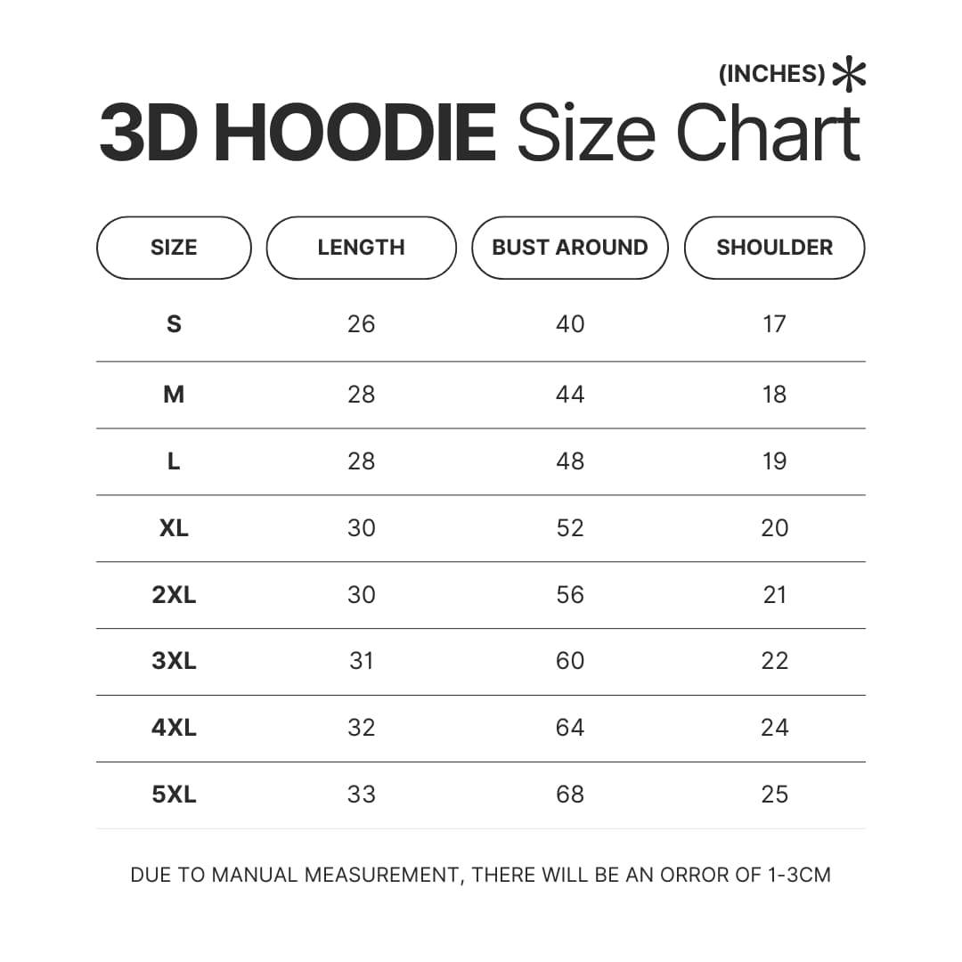 3D Hoodie Size Chart - Dr. Stone Shop