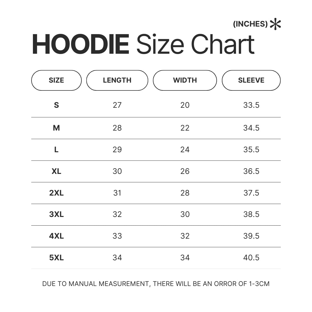 Hoodie Size Chart - Dr. Stone Shop
