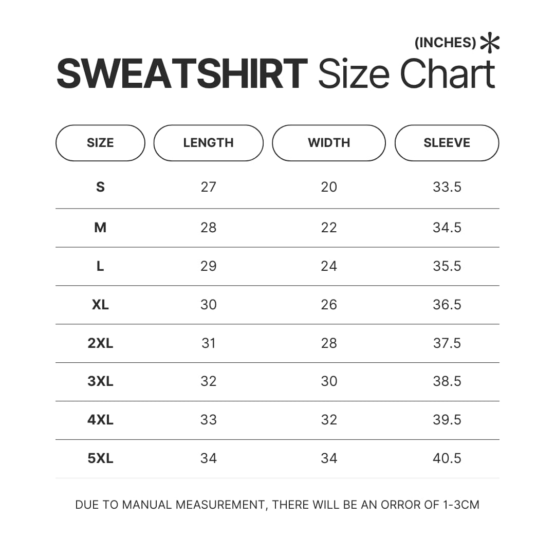 Sweatshirt Size Chart - Dr. Stone Shop