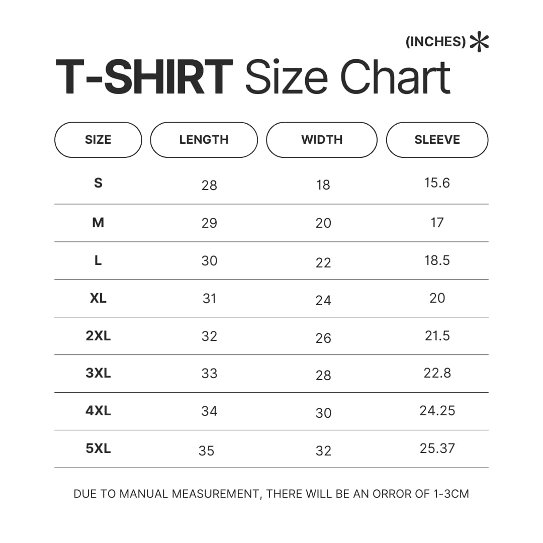 T shirt Size Chart - Dr. Stone Shop